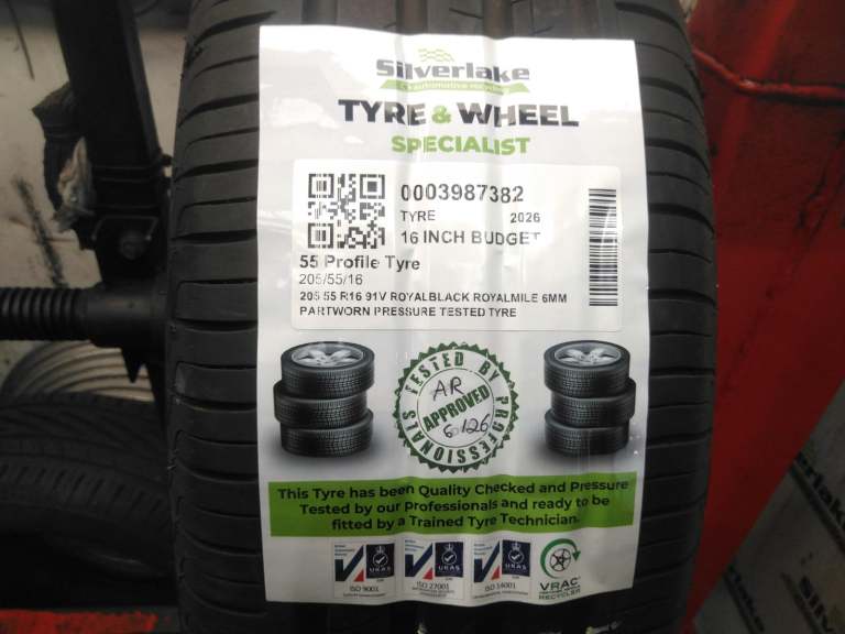 205 55 R16 91v Royalblack Royalmile 6mm Partworn Pressure Tested Tyre
