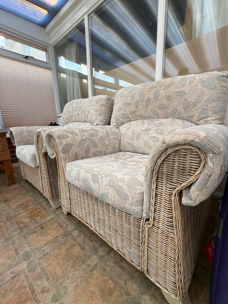 Pair of Premium Wicker Conservatory Armchairs – High Back