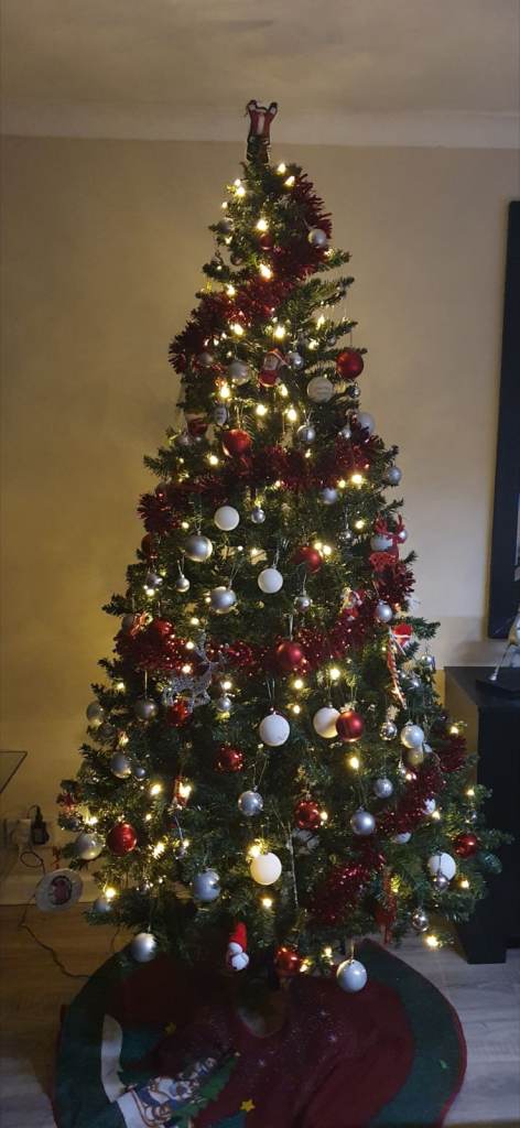 Large Artificial Christmas Tree with Decorations and Lights