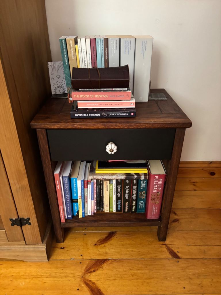 Wooden Bedside Table with Drawer and Shelf – Good Condition