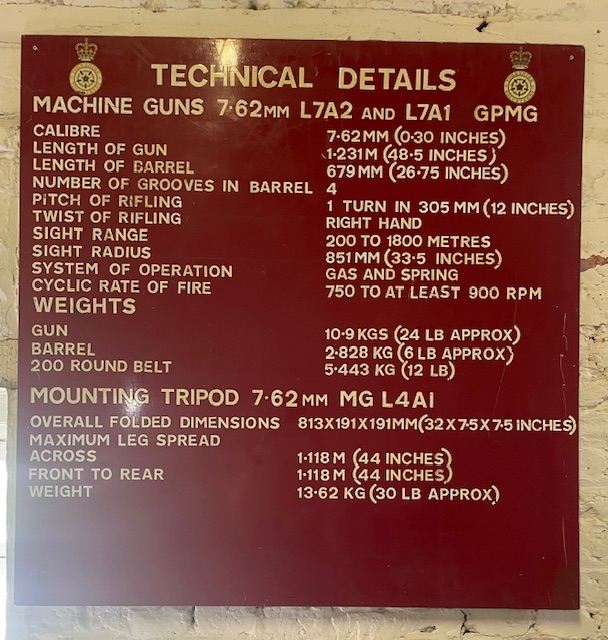 Yorkshire volunteers aluminium sign - technical details machine guns 7.62mm GPMG