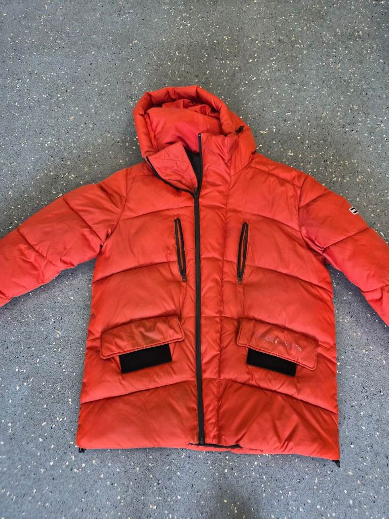Warm Orange Puffer Jacket with Hood – Good Condition