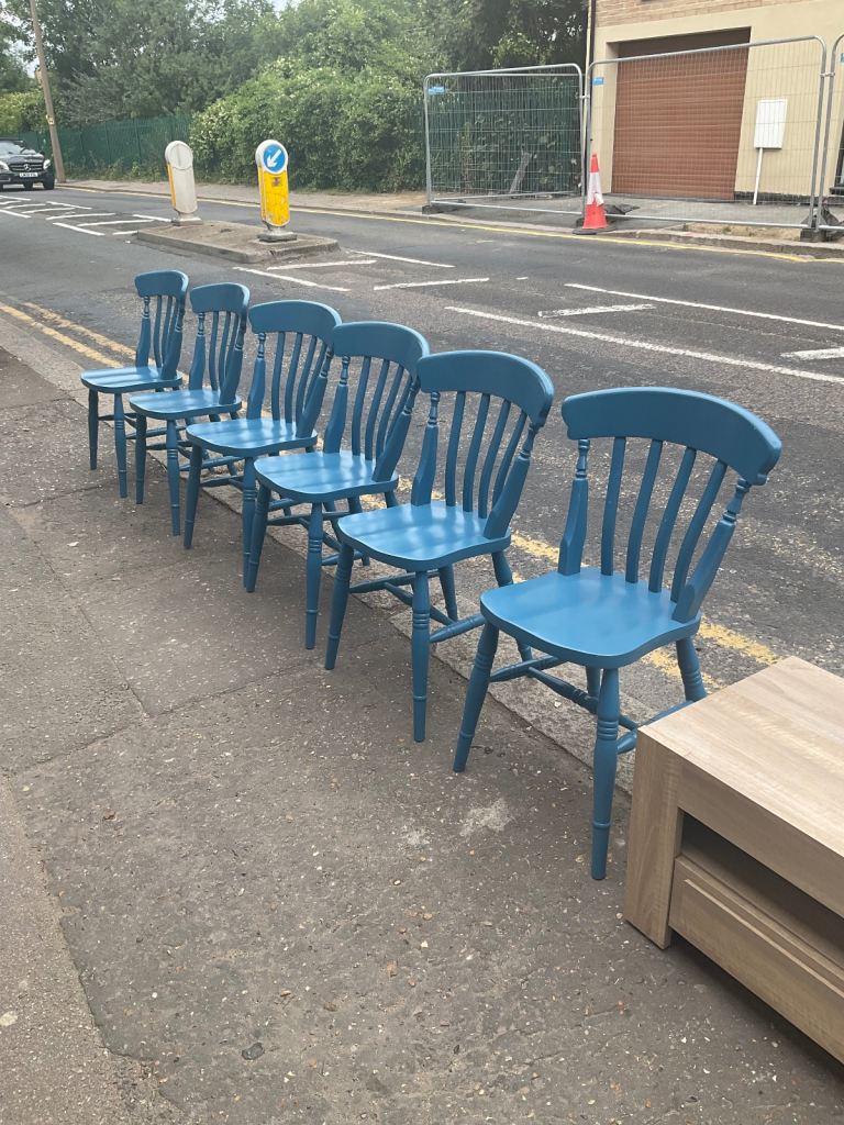 Vintage Rustic Dining Kitchen Farmhouse Pine Table & 6 Chairs Cash On Collection