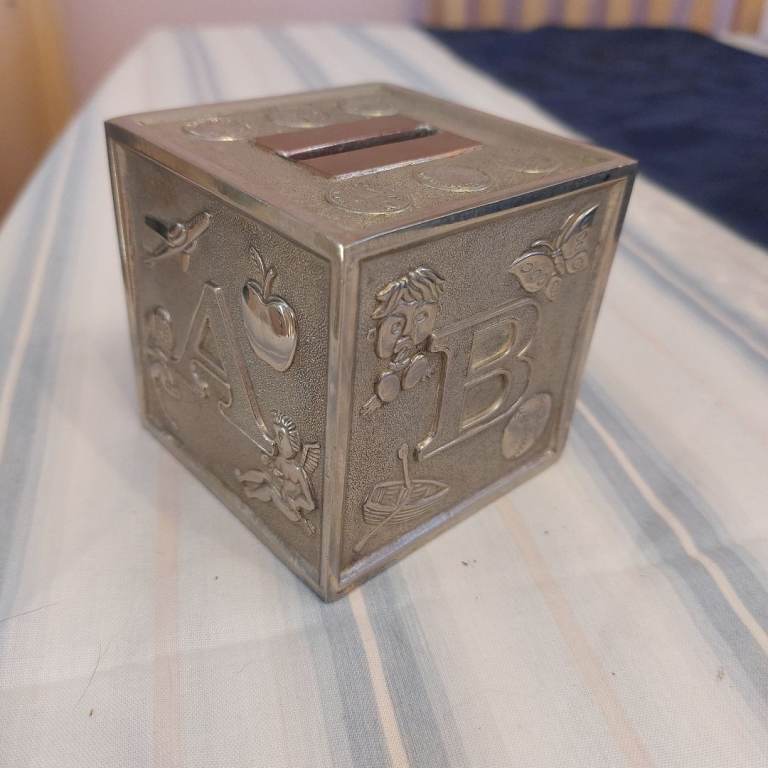 Vintage Silver Plated ABC Piggy Bank - Good Condition