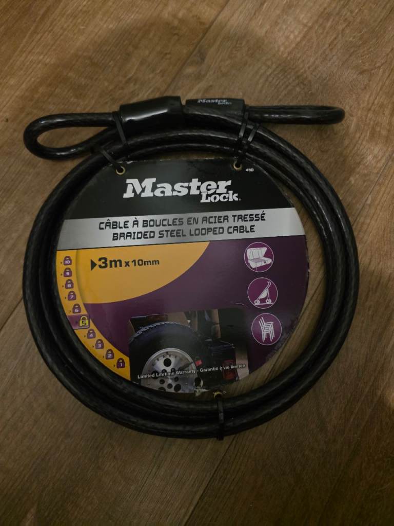 NEW Master Lock 3m Braided Steel Looped Cable
