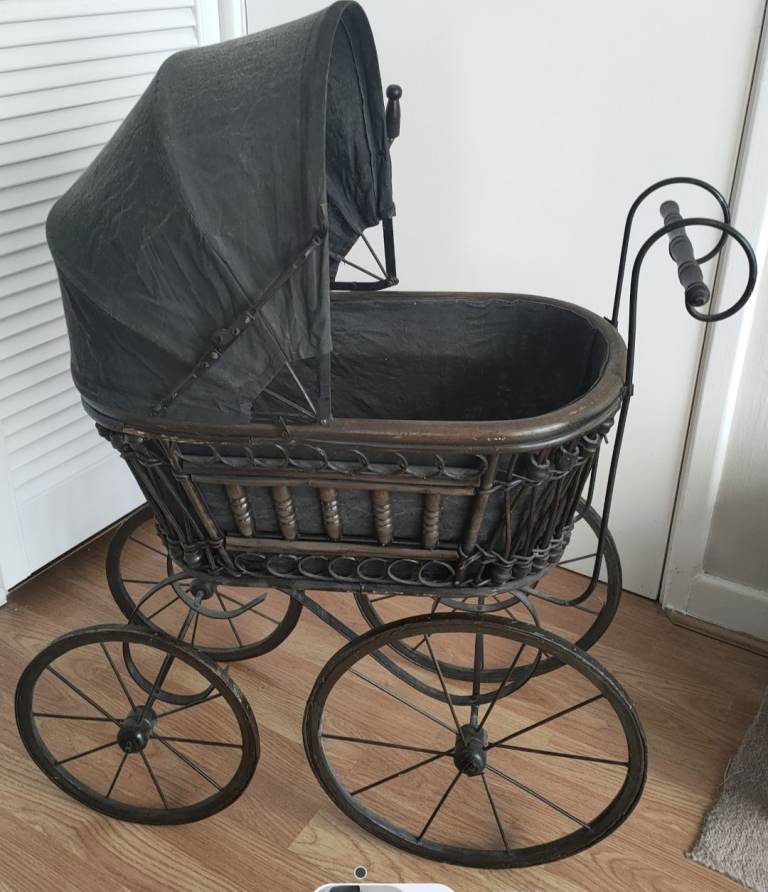 Vintage metal and fabric dolls pram