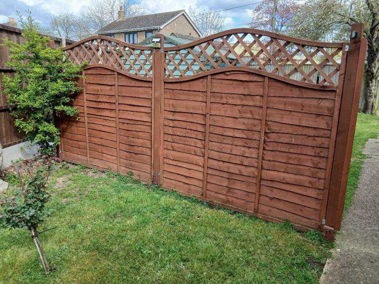 Two Wooden Garden Fence Panels with Trellis Top