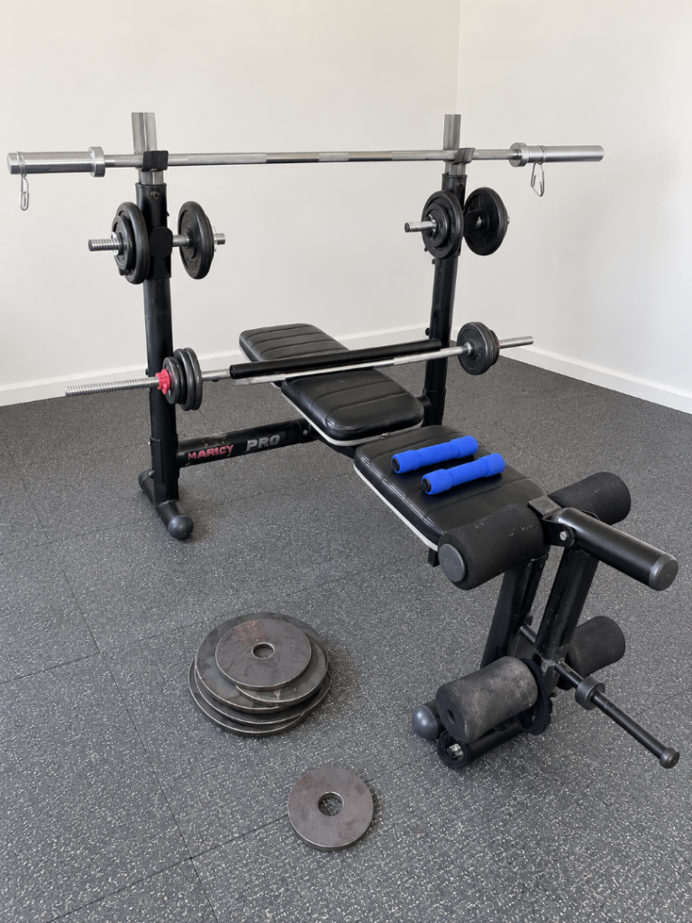 MARCY PRO Weight Bench with Barbell and Weights