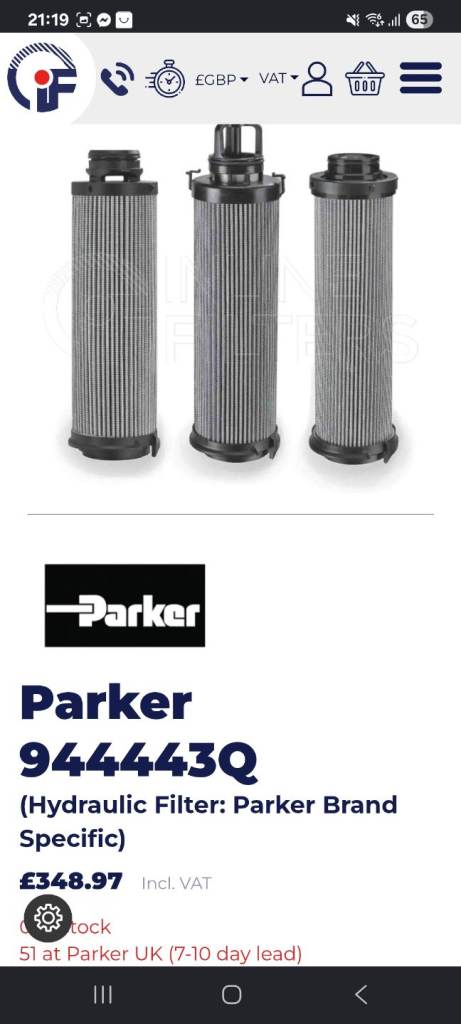 Parker 944443Q Hydraulic Filter Element - 1 Unit