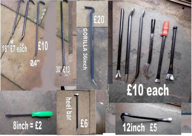 Wrecking crow bars  assorted sizes  PRICES IN PICTURE