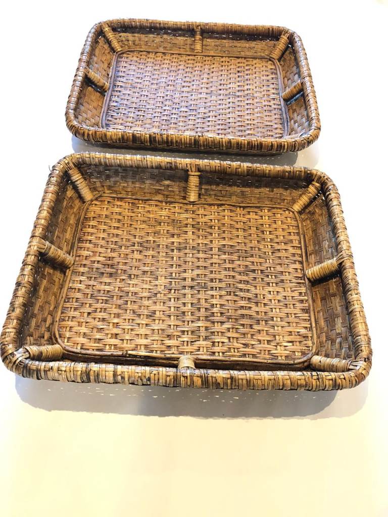 2x Good condition large brown rattan basket. 57cm x 47cm x 10cm.