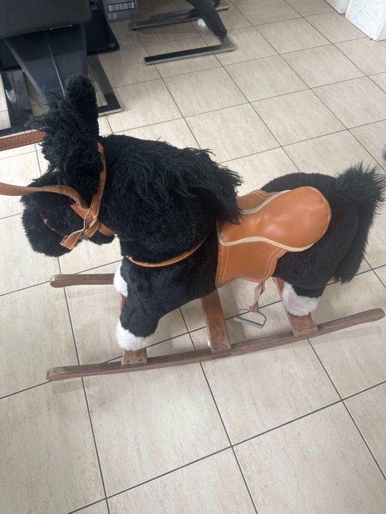 Plush Black Rocking Horse with Saddle and Bridle