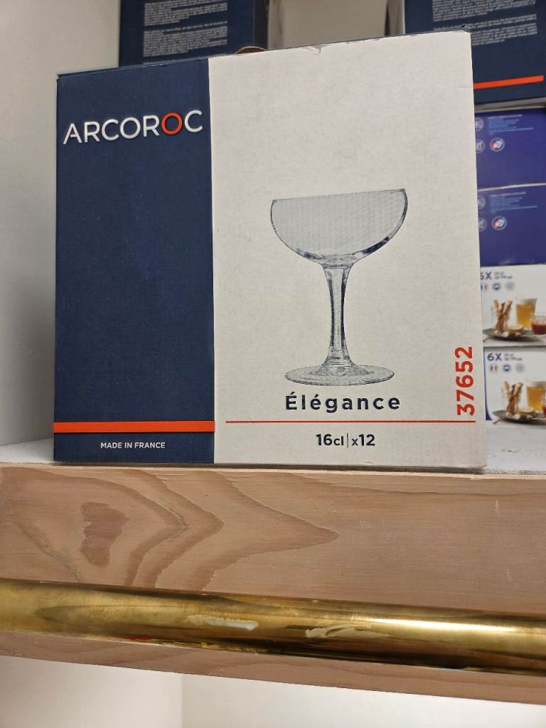 (4 boxes available) BNIB 12 x Arcoroc Champagne coupes - 4 boxes available