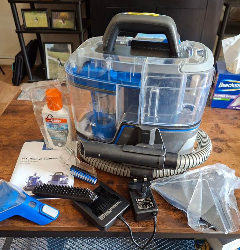 VAX ONEPWR CORDLESS SPOTWASH PORTABLE CARPET CLEANER AS NEW USED ONCE WITH ALL ATTACHMENTS UNUSED 