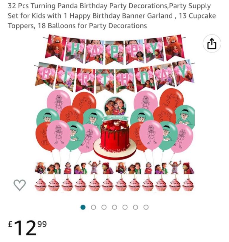 Turning panda birthday party 32 piece party set - Brand new.