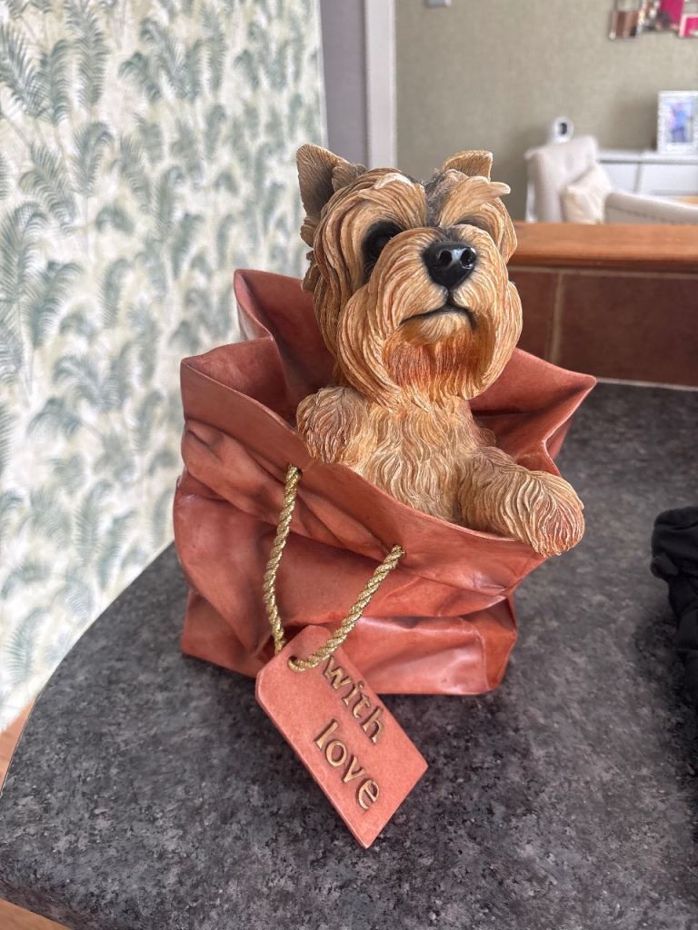 Cute Yorkshire Terrier Dog Figurine in Bag