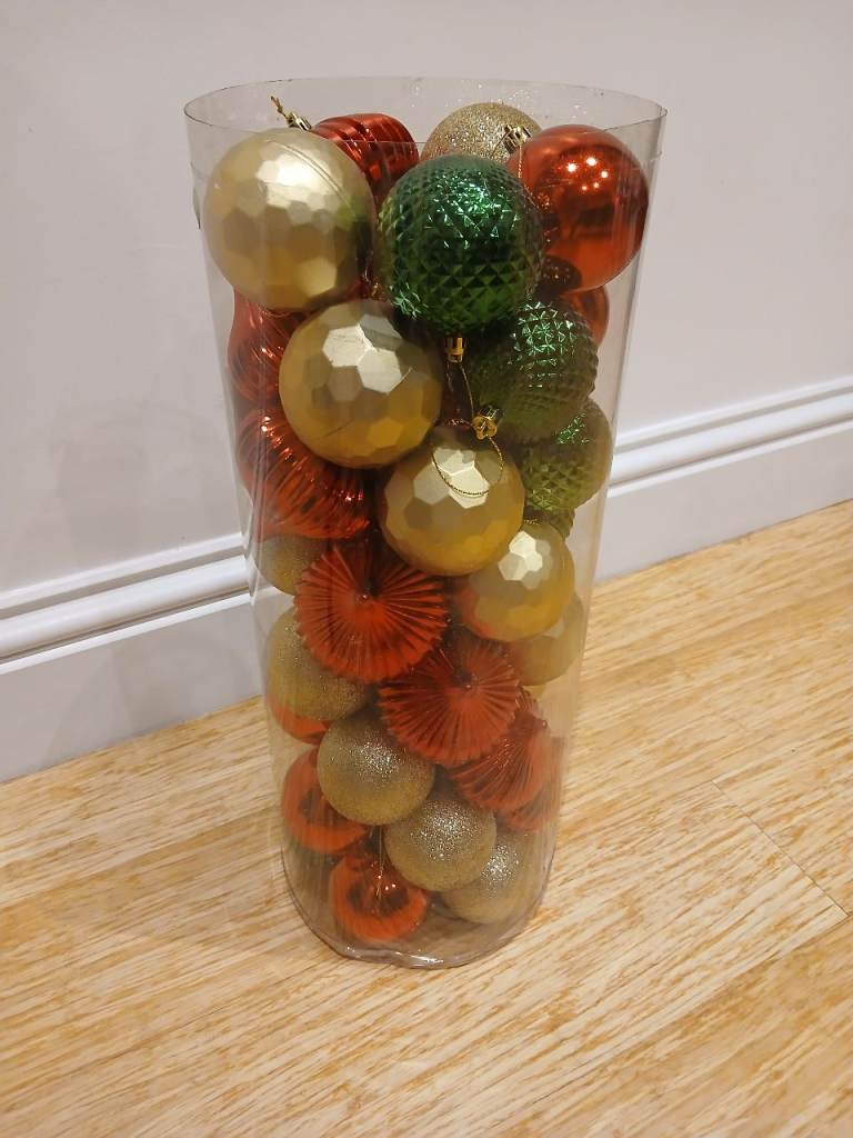 Baubles - 40 in total, red, gold & green