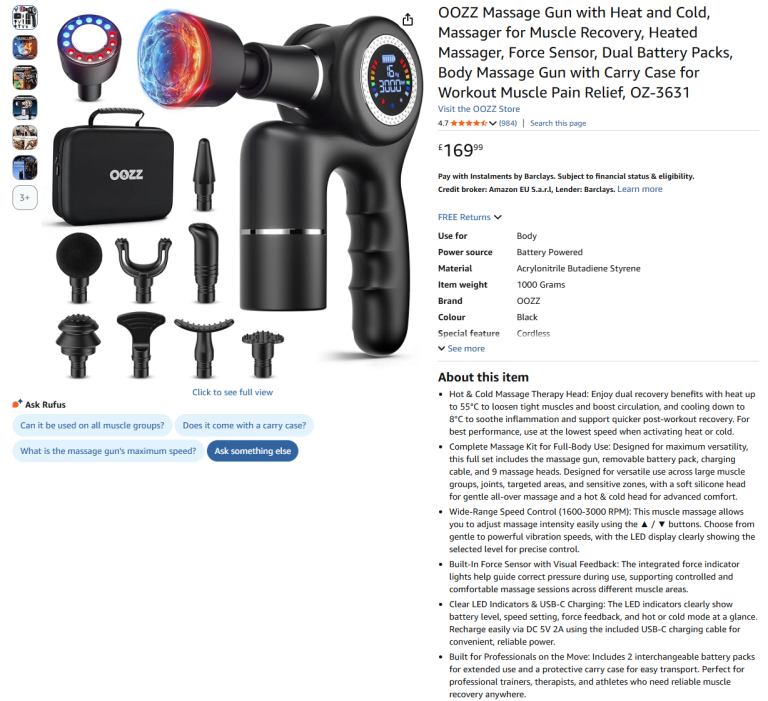 Top-Spec OOZZ Massage Gun with HEAT & COLD Therapy - Brand New - Half price