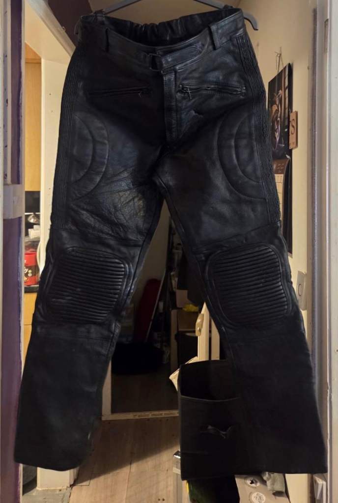 Leather bike jacket and trousers 