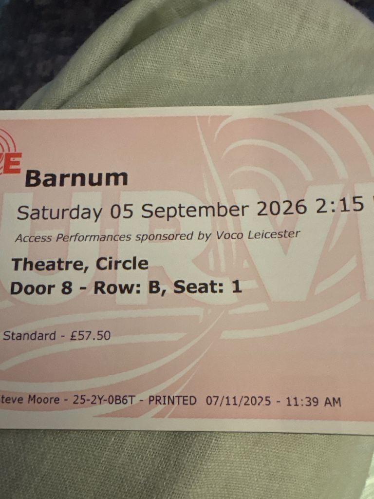 Barnum Theatre Ticket – Saturday 5 September 2026, Circle Seat 1