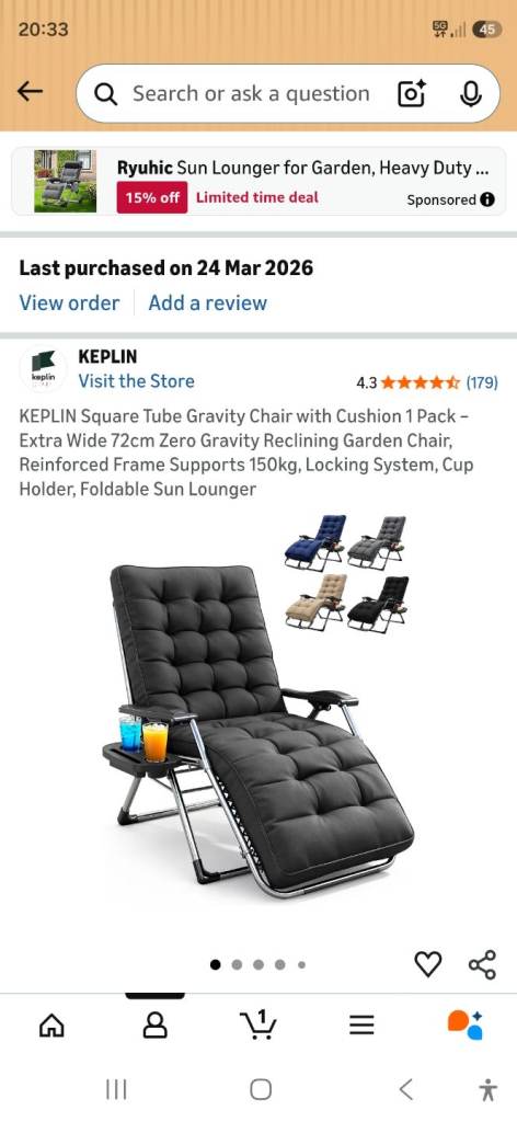 BRAND NEW CUSHIONED GRAVITY CHAIR