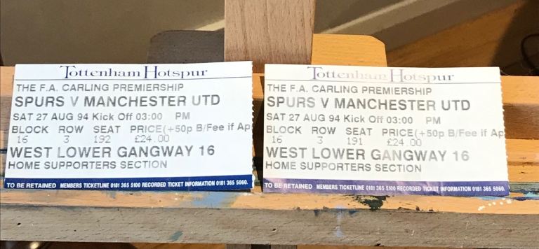 Vintage 1994 Tottenham Hotspur v Manchester United Match Ticket Stubs ...