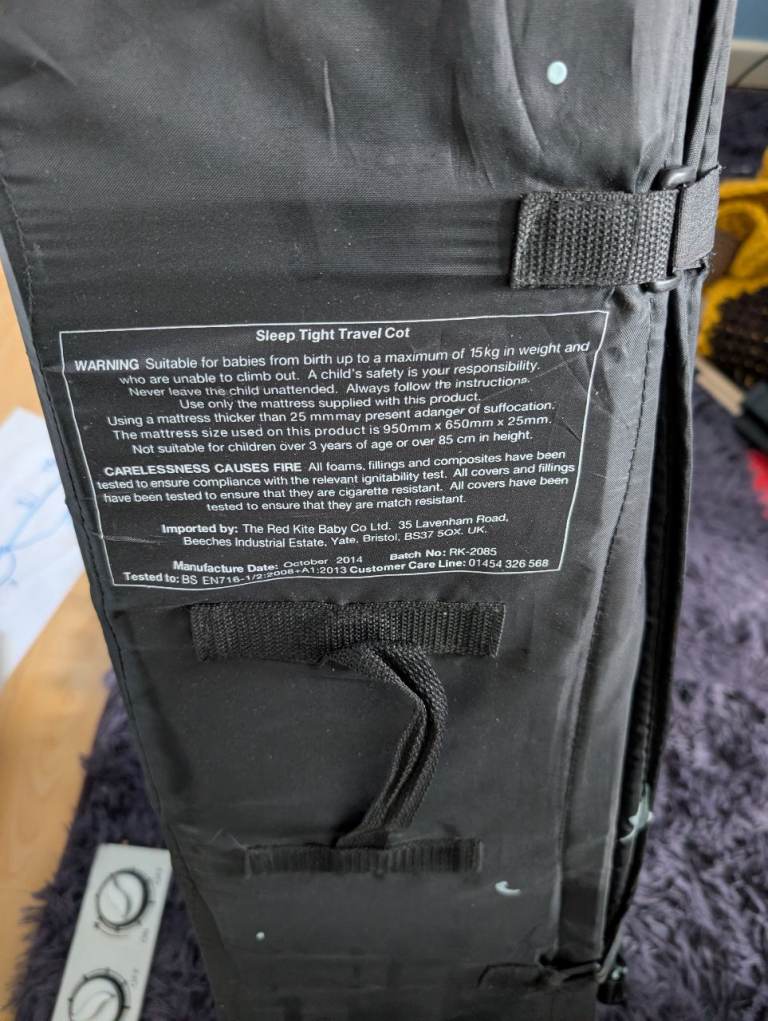 Red Kite Sleep Tight Travel Cot - Black, Good Condition