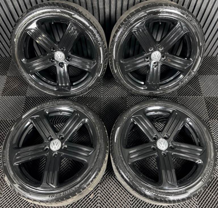 18" GENUINE VW GOLF CADIZ R BLACK GTI GTD GT MK7 ALLOY WHEEL TYRES