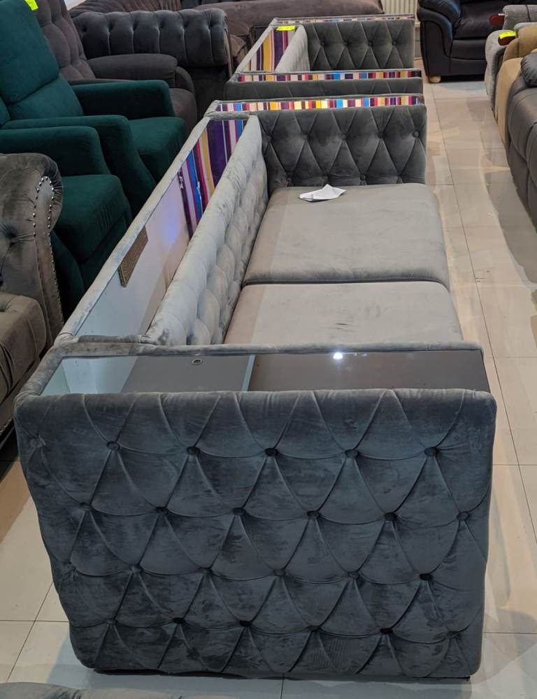 Grey Velvet chesterfield mirror 3+2 Seater sofa Set 