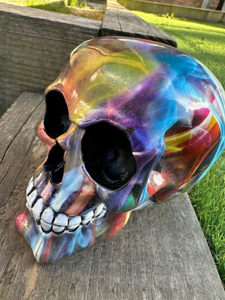 Unique Multicoloured Skull Figurine - Hand Painted Decorative Item