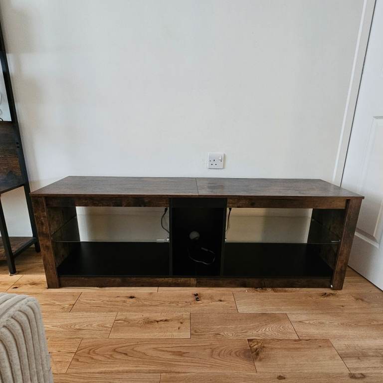 TV Stand Cabinet with Glass Shelf and RGB LED lights