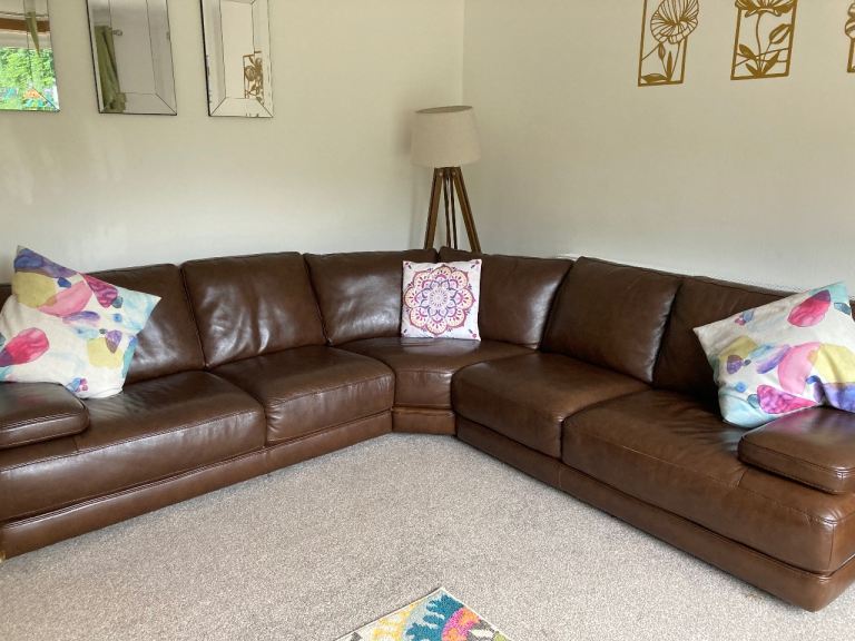 Very comfy dark brown leather corner sofa 
