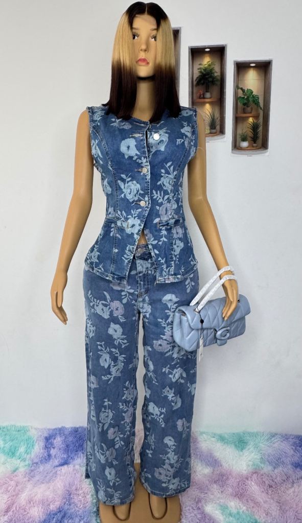 Denim Floral Print Co-ord Set 