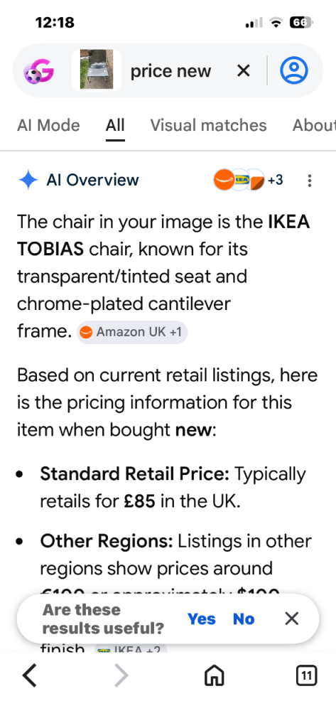 IKEA TOBIAS Clear Plastic Dining Chair - Good Condition