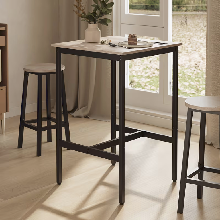 BRAND NEW Breakfast Bar Table, Raised Kitchen Table, 92x60x60cm, Birch Top, Black Legs, Lightweight