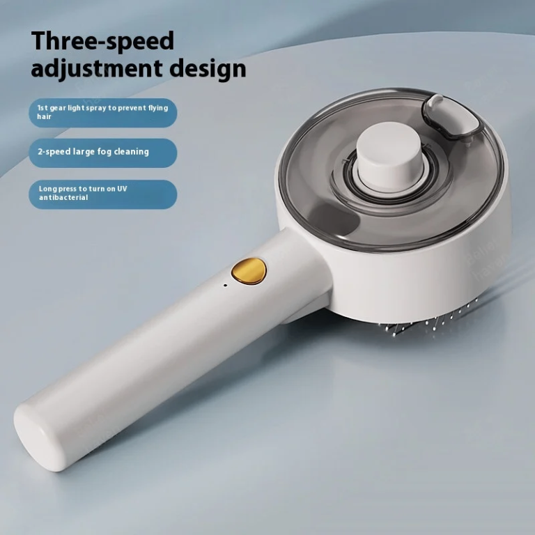 New Pet Grooming Brush with 3-Speed Spray & UV Antibacterial Function
