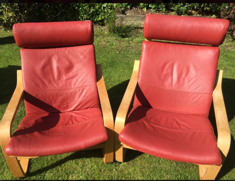 image for Leather ikea poang chairs 