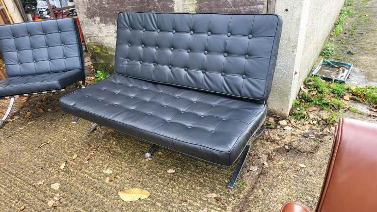 Barcelona Style Sofa / Chair Black Faux Leather