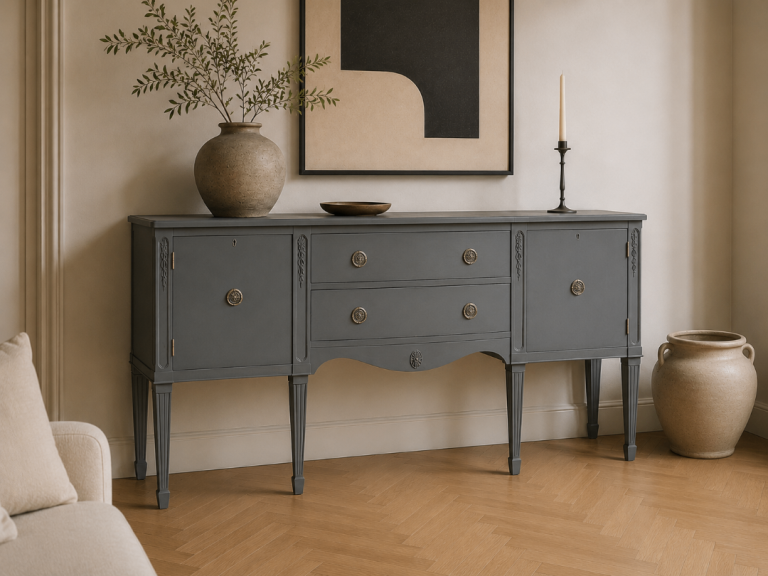 Rare Large Regency Style Sideboard / Buffet Cabinet charcoal grey matt.