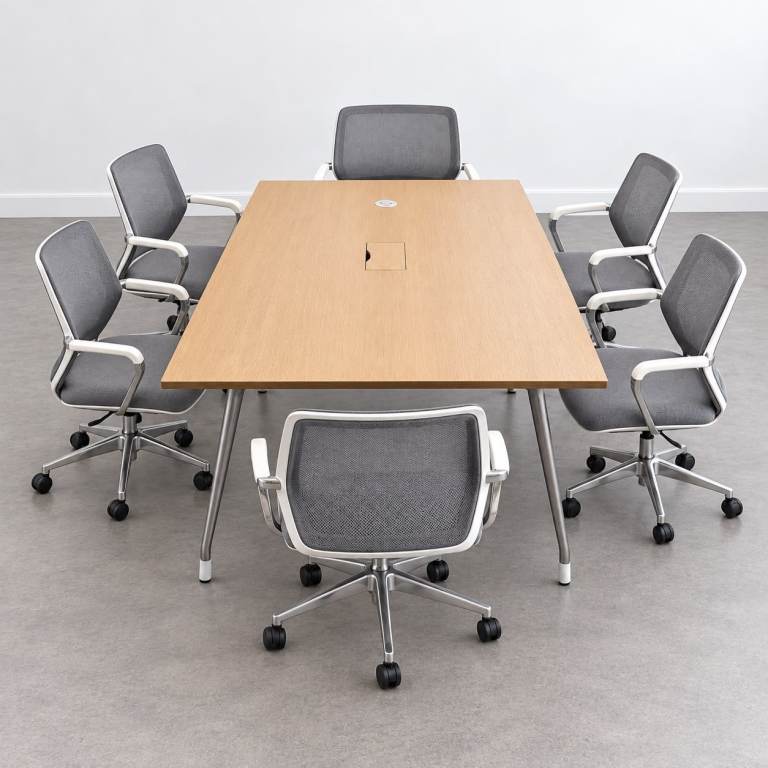 8/10 Person Herman Miller Boardroom Table, Oak / Chrome, L2400mm