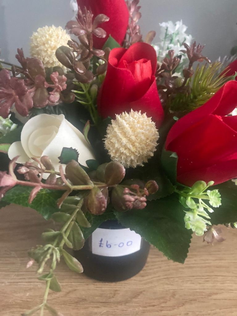 Artificial Flower Arrangement with Red and White Roses
