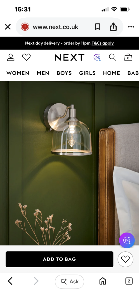 Pair of NEXT Rechargeable Wireless Wall Lights - Silver & Glass
