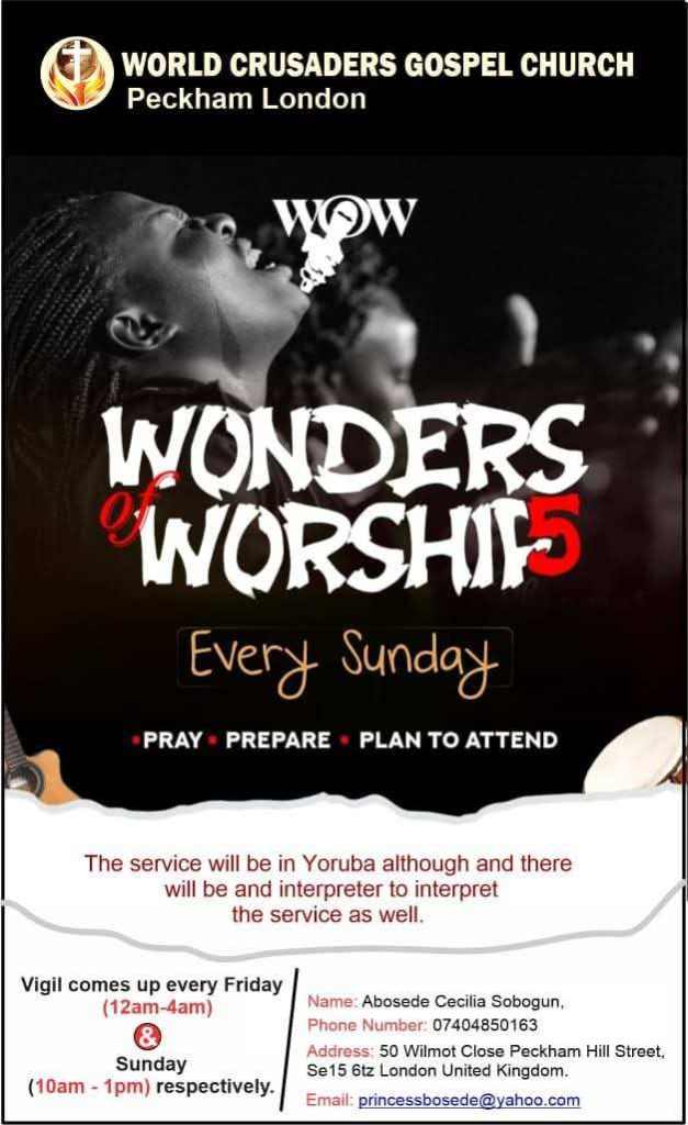 Vigils on friday, Church service on Sunday