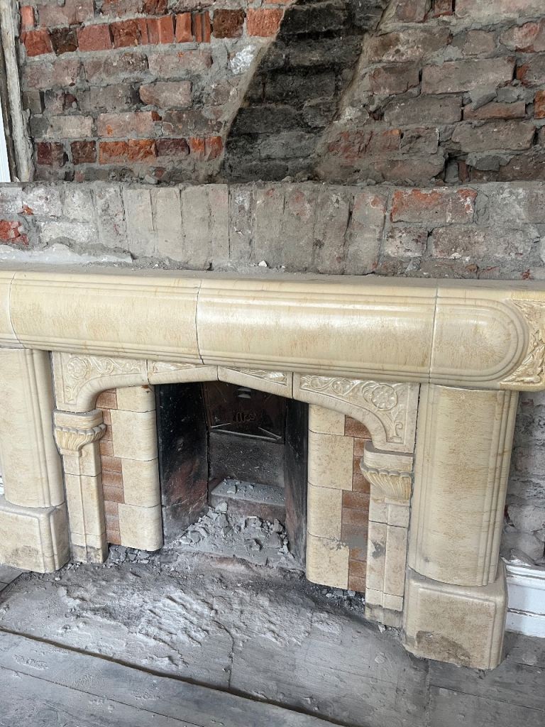 Vintage Stone Fireplace Surround and Hearth – Fair Condition