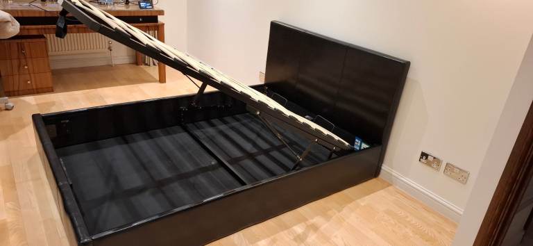 Black Faux Leather Ottoman Bed Frame - Double, Great Condition, £50.00 ...