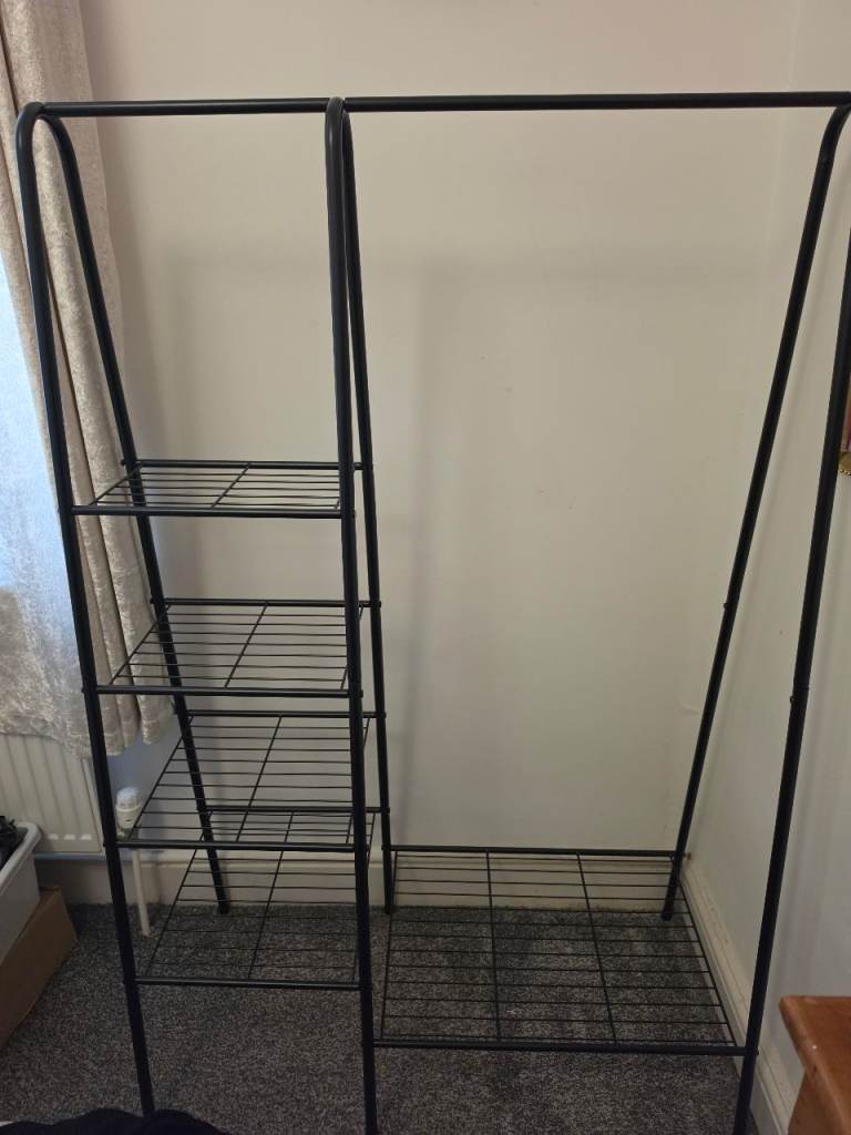 Black Metal Wardrobe with Shelves – Good Condition