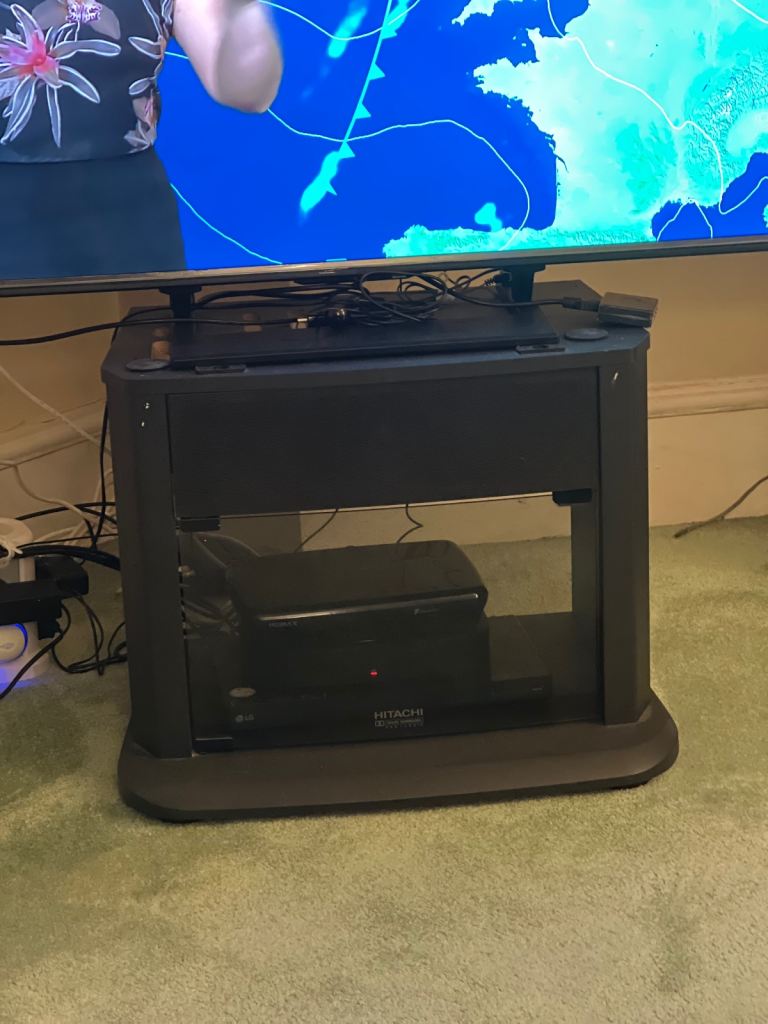 Hitachi Black TV Stand with Shelf – Good Condition