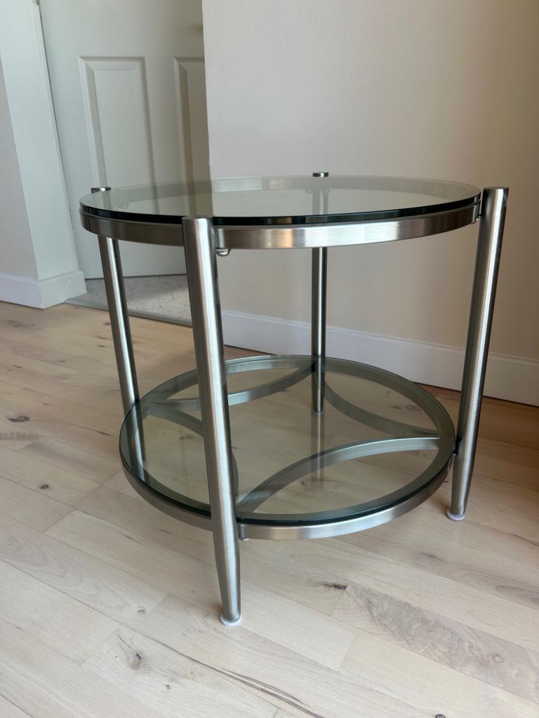 Brushed steel and Glass Side Table – Good Condition
