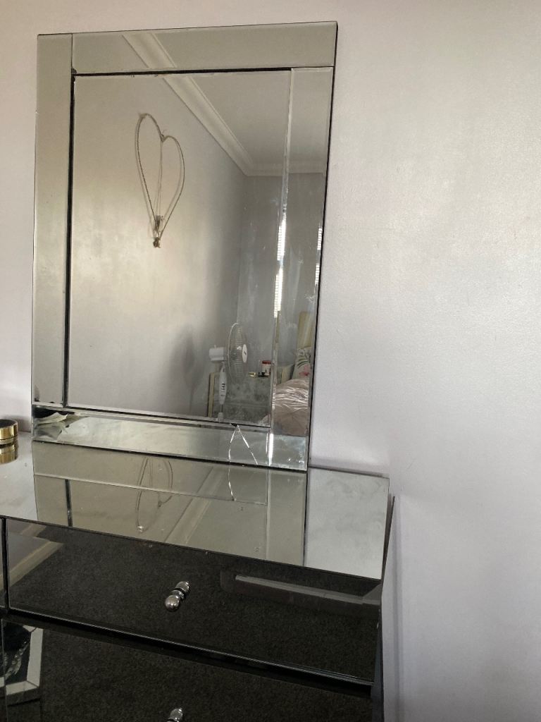 Large Silver Mirrored Wall Mirror – Good Condition