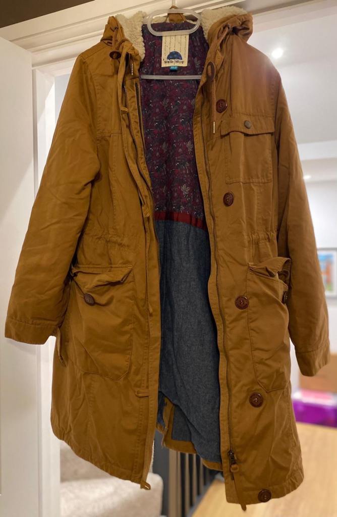 White Stuff Womens Brown Parka Coat with Removable Quilted Gilet, UK 12